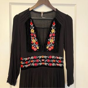 Free People Black Floral Embroidery Dress Sz S